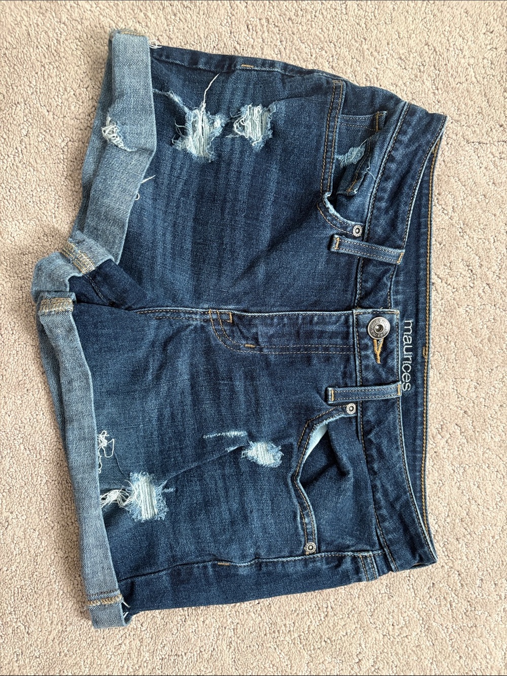 Maurices Blue Distressed Rolled-Hem Denim Shorts